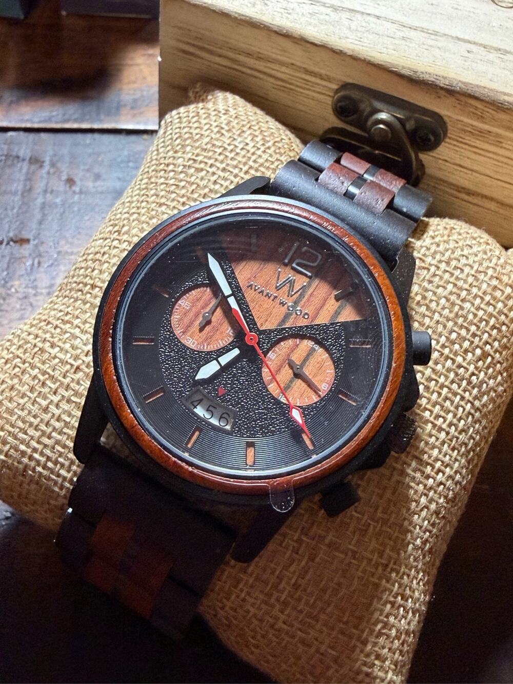 Avant Wood Men’s Chronograph Watch Black Brown Wood Metal Bracelet